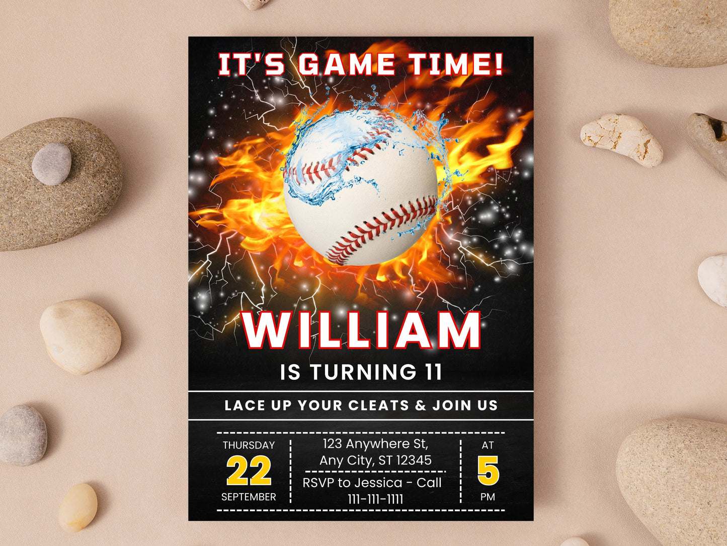 Editable Baseball Birthday Party Invitation, It's Game Time Invite (Digital Download)