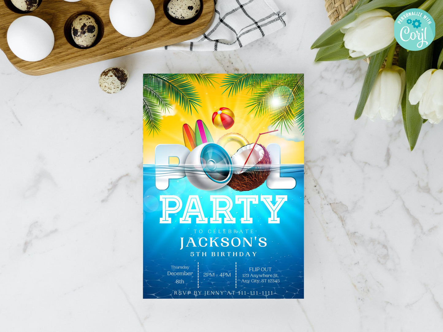 Editable Pool Birthday Invitation, Water Park Invite (Digital Download)