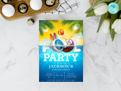 Editable Pool Birthday Invitation, Water Park Invite (Digital Download)