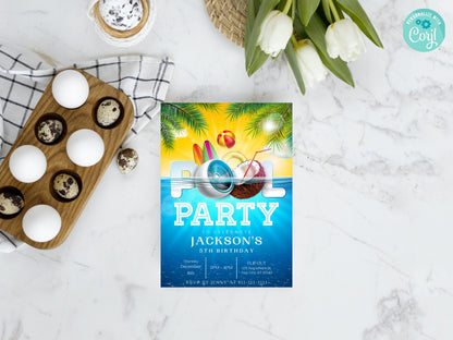 Editable Pool Birthday Invitation, Water Park Invite (Digital Download)