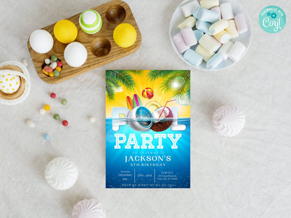 Editable Pool Birthday Invitation, Water Park Invite (Digital Download)