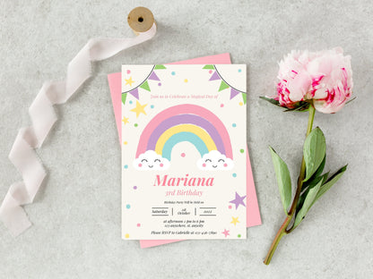 Editable Rainbow Birthday Invitation, Girls Party (Digital Download)