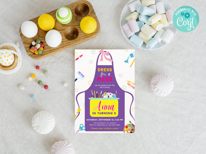 Art Birthday Party Invitation, Colorful Painting Theme (EDITABLE, INSTANT DOWNLOAD)