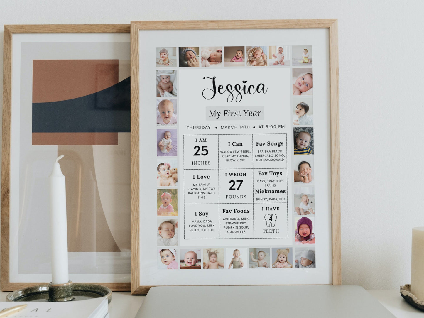 Editable Baby First Birthday Milestone Board, Photo Sign (Digital Download)