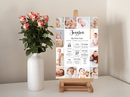 Editable Baby First Birthday Milestone Board, Photo Sign (Digital Download)
