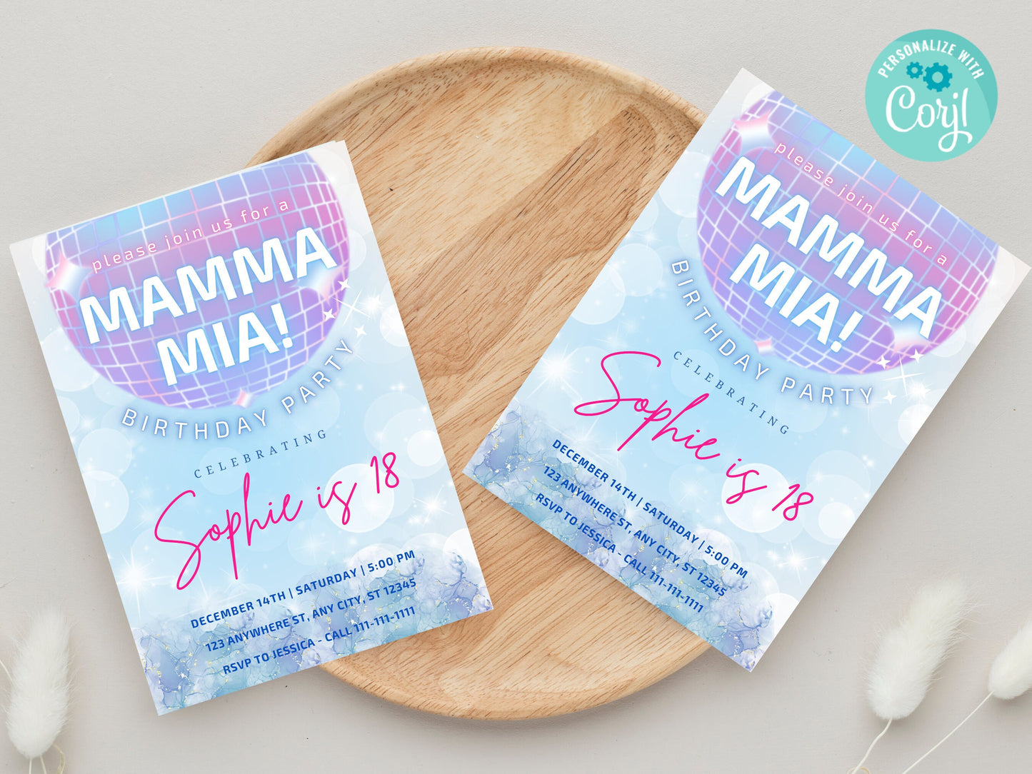 Mamma Mia Geburtstagseinladung, Dancing Queen Party, Bearbeitbare Vorlage (Digital)