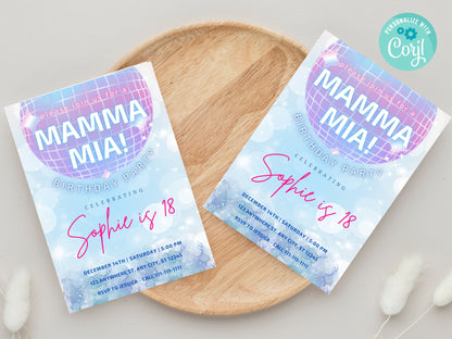 Mamma Mia Geburtstagseinladung, Dancing Queen Party, Bearbeitbare Vorlage (Digital)