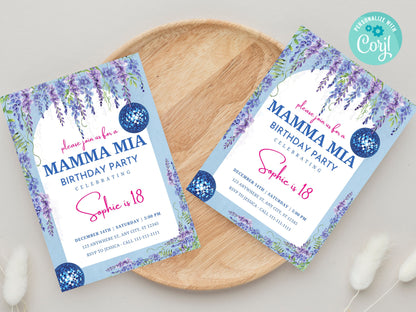 Mamma Mia Birthday Party Invitation, Floral Wisteria, Editable Template (Digital Download)