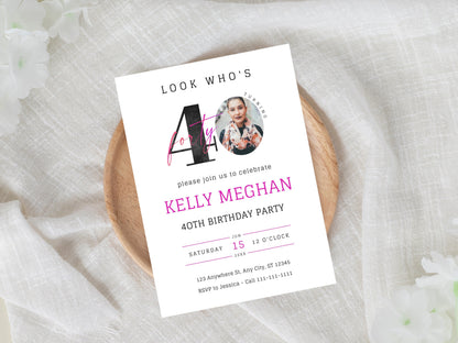 Photo 40th Birthday Invitation Template (Digital Download)