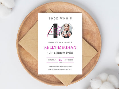 Photo 40th Birthday Invitation Template (Digital Download)