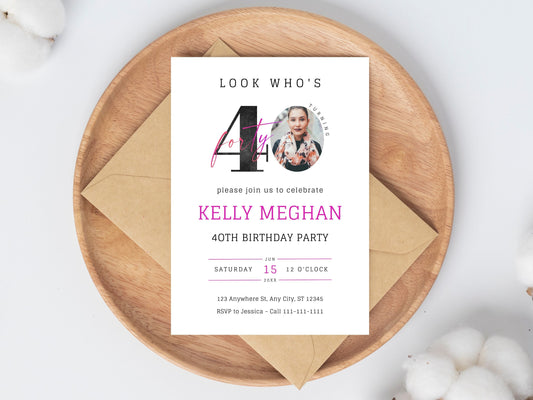 Photo 40th Birthday Invitation Template (Digital Download)