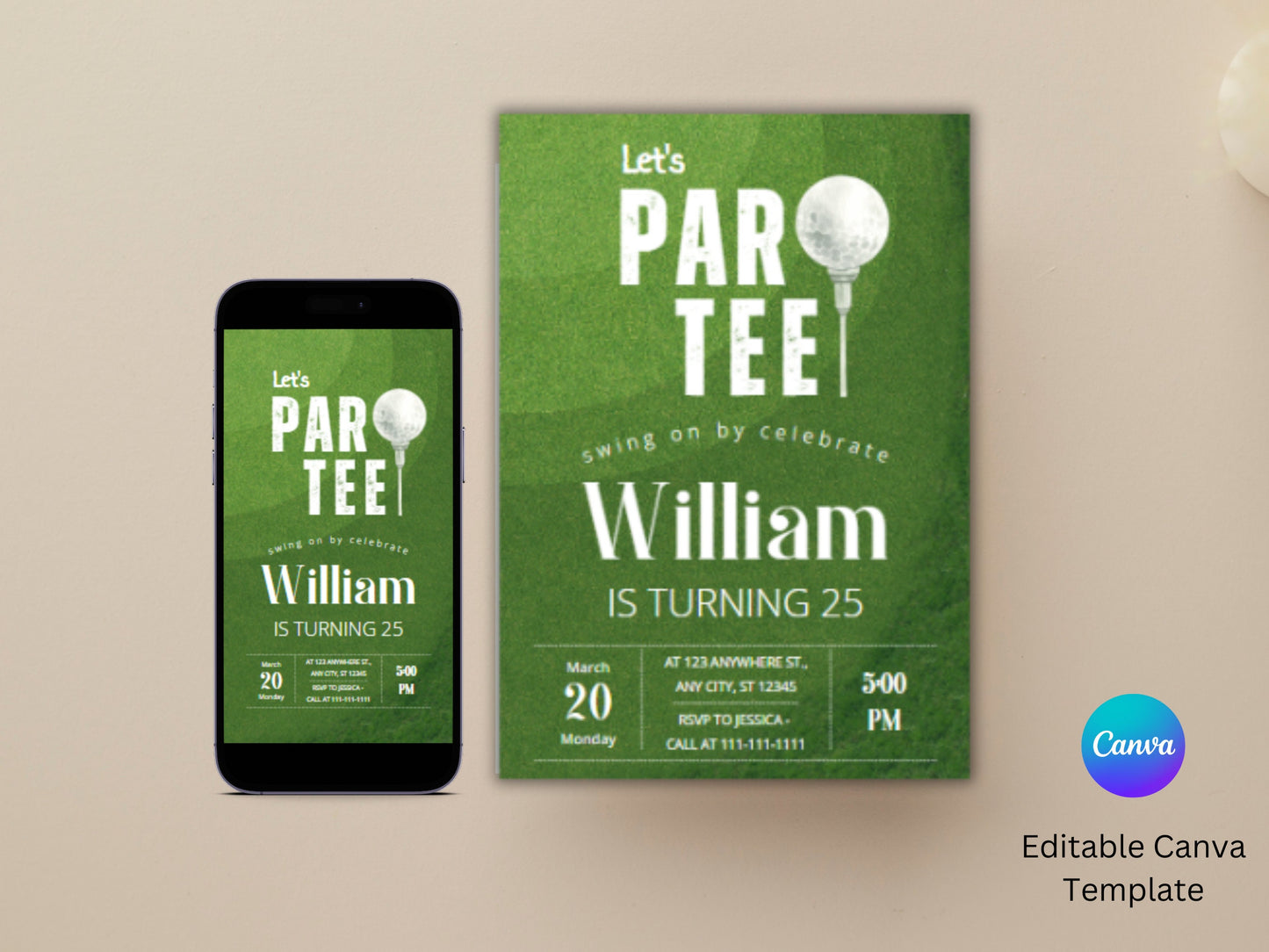 Editable Golf Par-Tee Birthday Invitation, Digital Invite (5x7 inch)