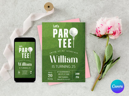 Golf Par-Tee Birthday Invitation, Editable Template (Digital Invite)
