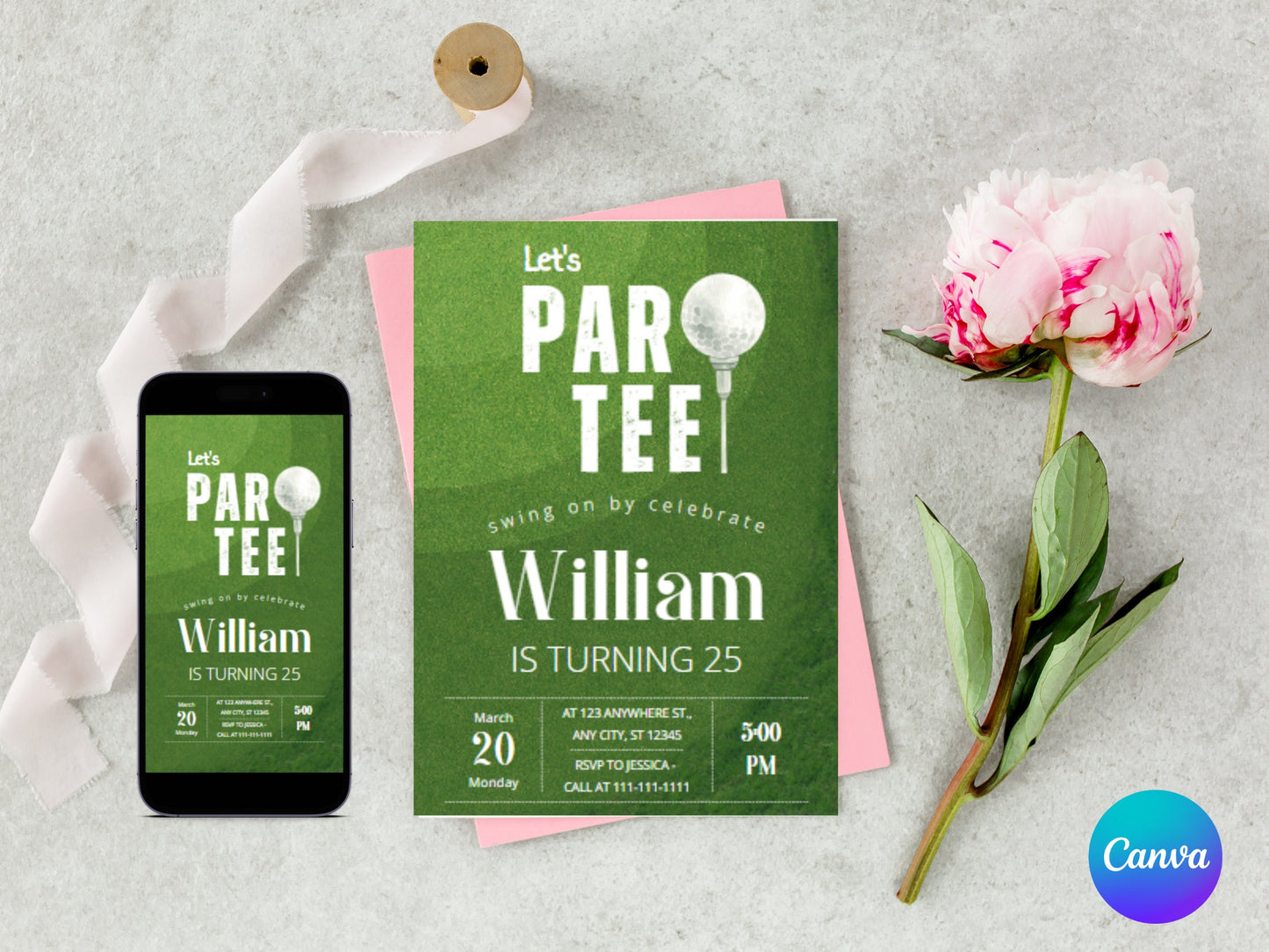 Editable Golf Par-Tee Birthday Invitation, Digital Invite (5x7 inch)