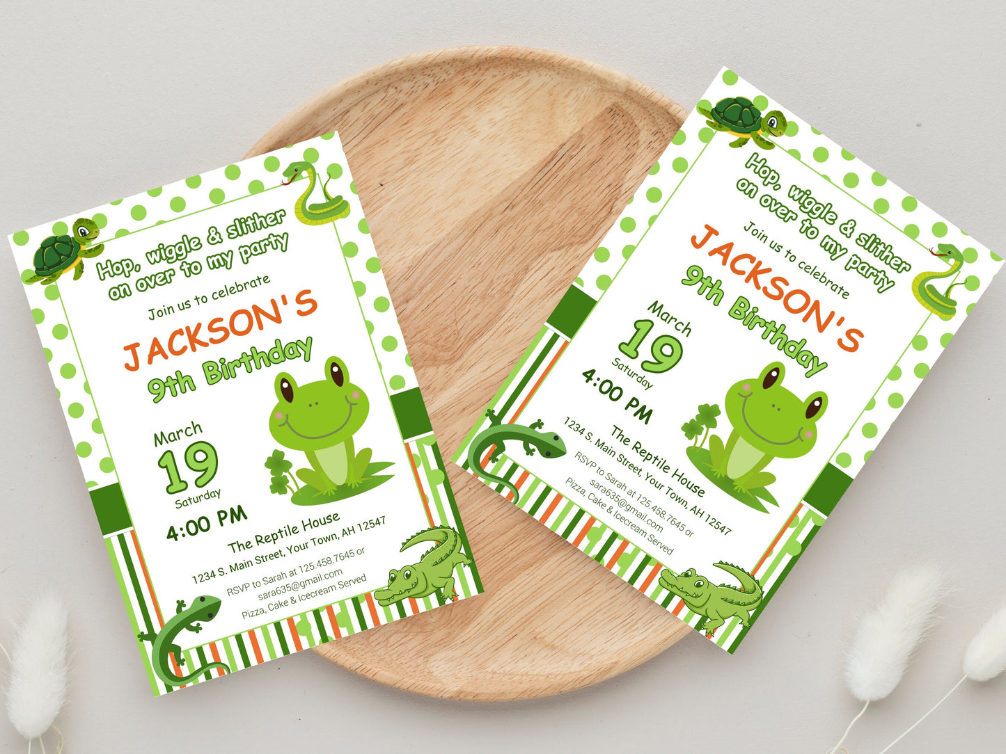 Vorlage für eine bearbeitbare Einladung zur Reptilien-Geburtstagsparty (Digitaler Download)
