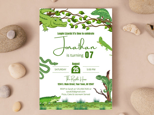 Editable Reptile Birthday Invitation, Kids Party (Digital Download)