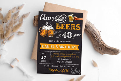 Cheers and Beers Birthday Invitation, Adult Birthday Invite (Digital Download)