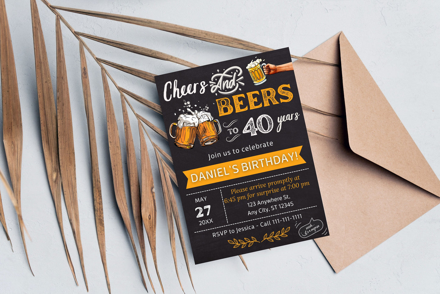 Cheers and Beers Birthday Invitation, Adult Birthday Invite (Digital Download)