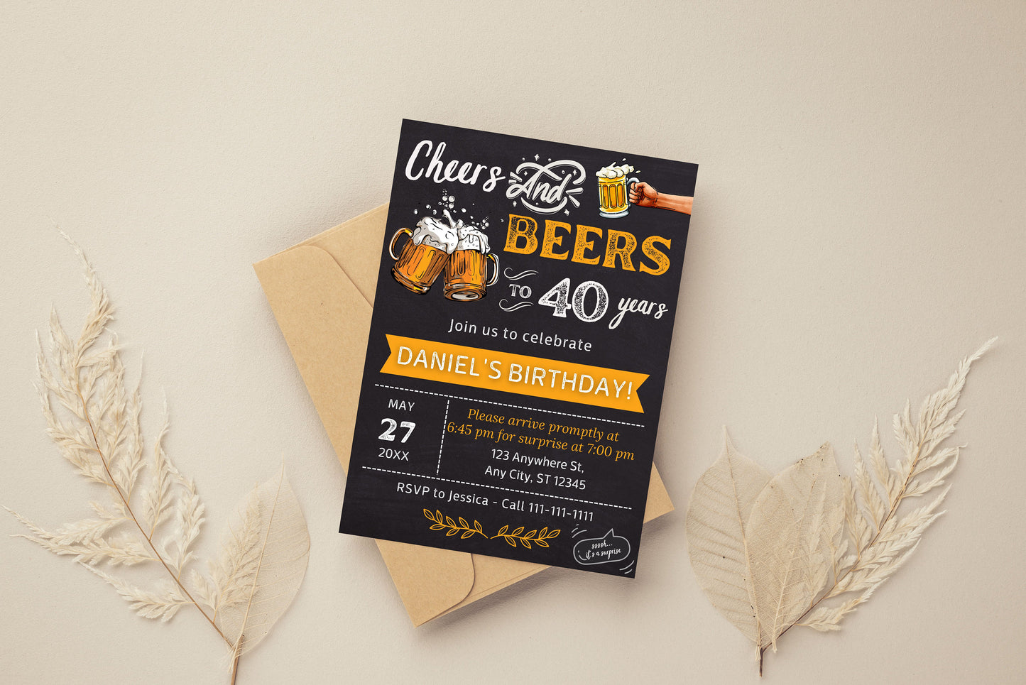 Cheers and Beers Birthday Invitation, Adult Birthday Invite (Digital Download)