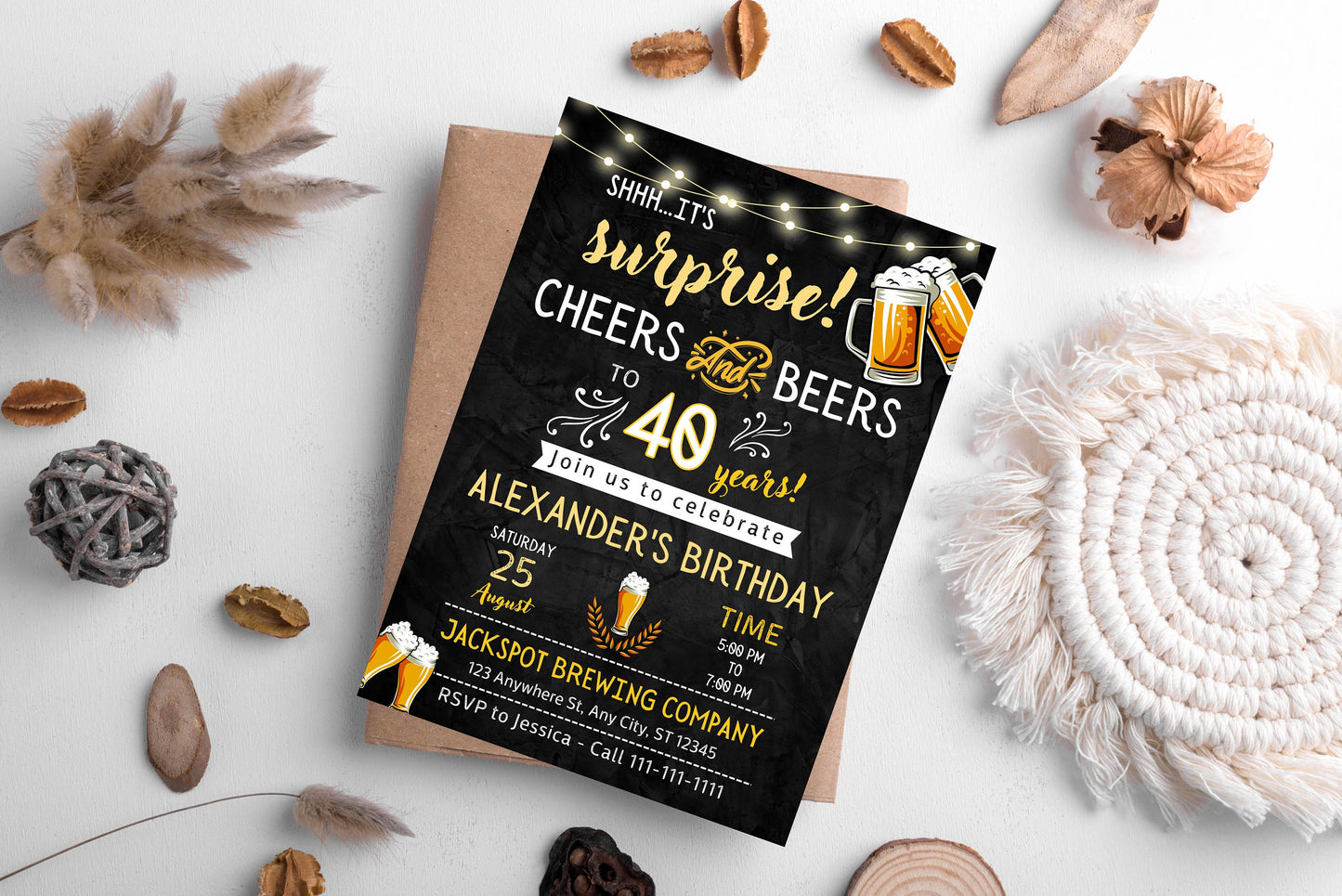 Cheers and Beers Birthday Invitation, Adult Birthday Party Invite (Digital Download)