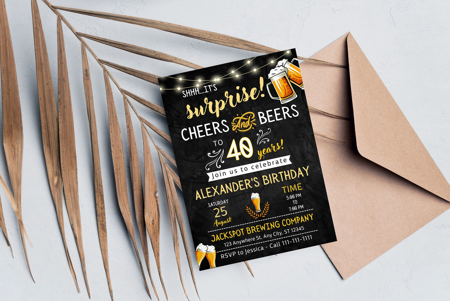 Cheers and Beers Birthday Invitation, Adult Birthday Party Invite (Digital Download)