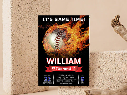 Baseball Birthday Invitation, Game Time, Editable Printable (Digital Download)