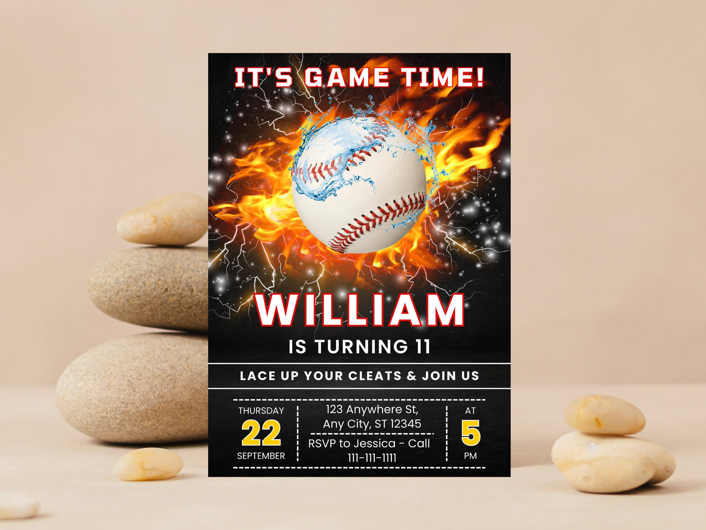 Editable Baseball Birthday Party Invitation, It's Game Time Invite (Digital Download)