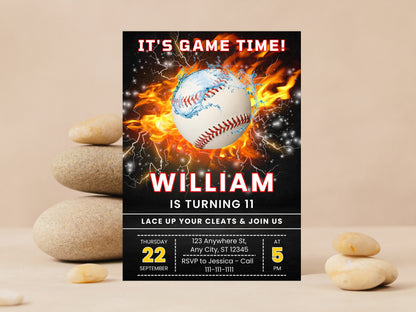 Editable Baseball Birthday Party Invitation, It's Game Time Invite (Digital Download)