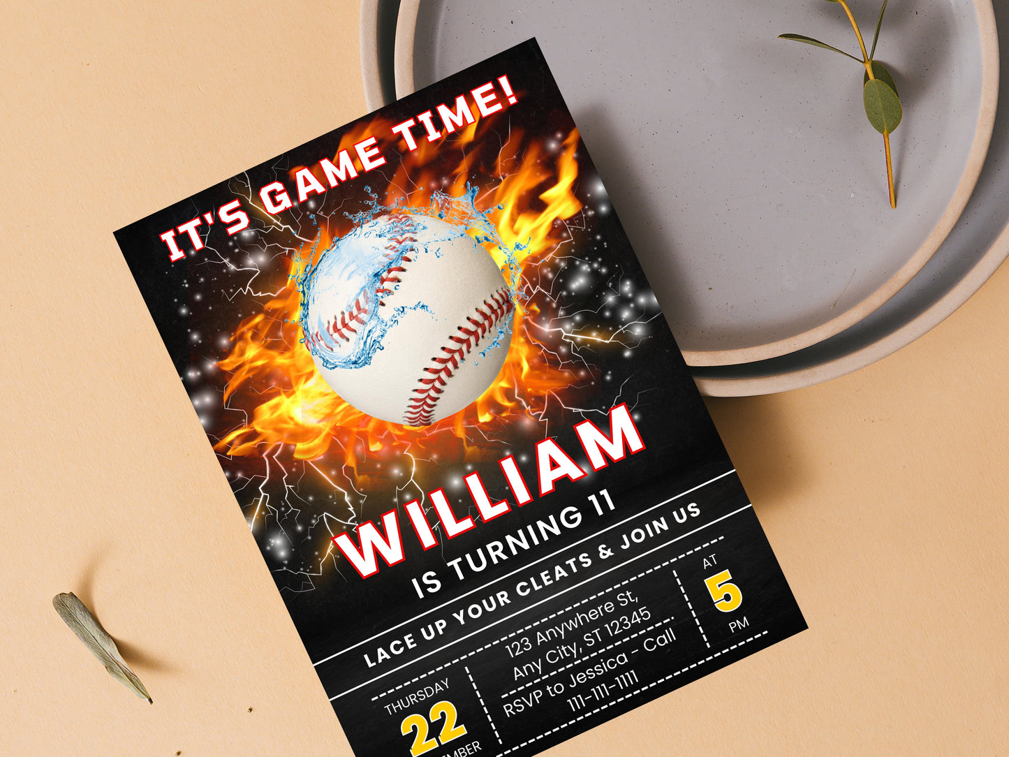 Editable Baseball Birthday Party Invitation, It's Game Time Invite (Digital Download)