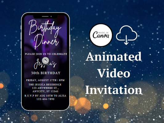 Rose Glitter Birthday Video Invitation Template, Editable Canva Phone Invite (Digital Download)