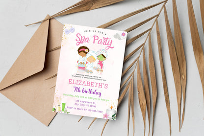 Spa Party Birthday Invitation Template, Editable Thank You Tag (Instant Download)
