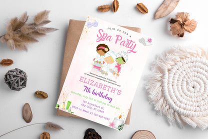 Spa Party Birthday Invitation Template, Editable Thank You Tag (Instant Download)