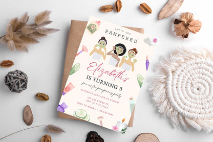 Spa Birthday Invitation Template, Pamper Party, Thank You Tag (Instant Download)