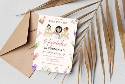 Spa Birthday Invitation Template, Pamper Party, Thank You Tag (Instant Download)