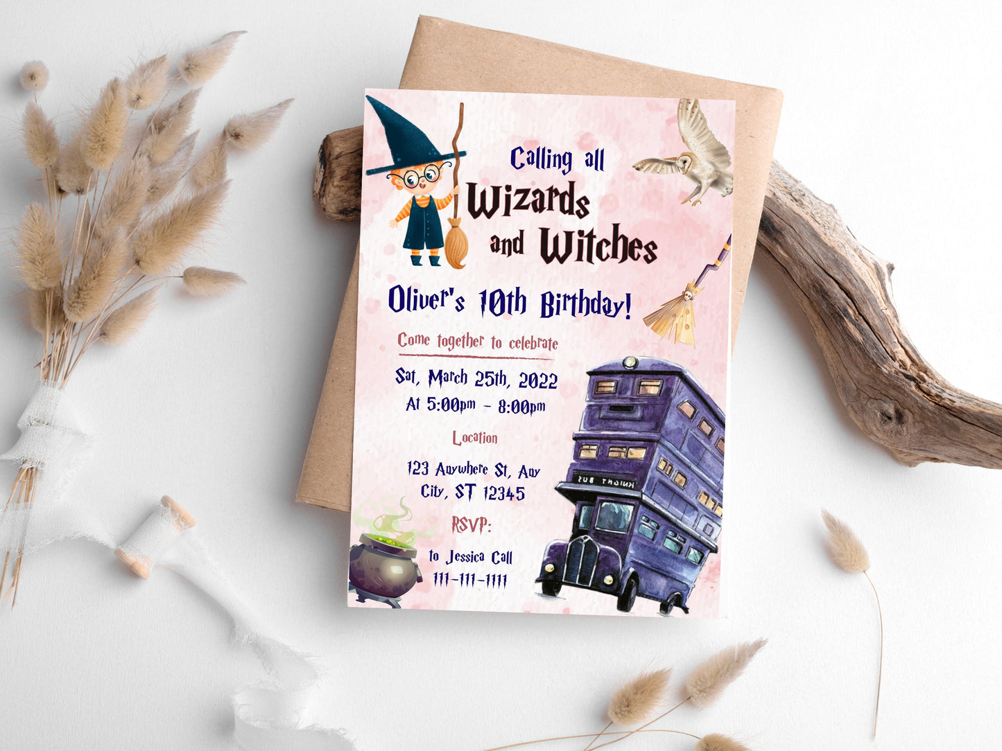 Editable Wizard Birthday Invitation, Magic School Party (Digital Download)
