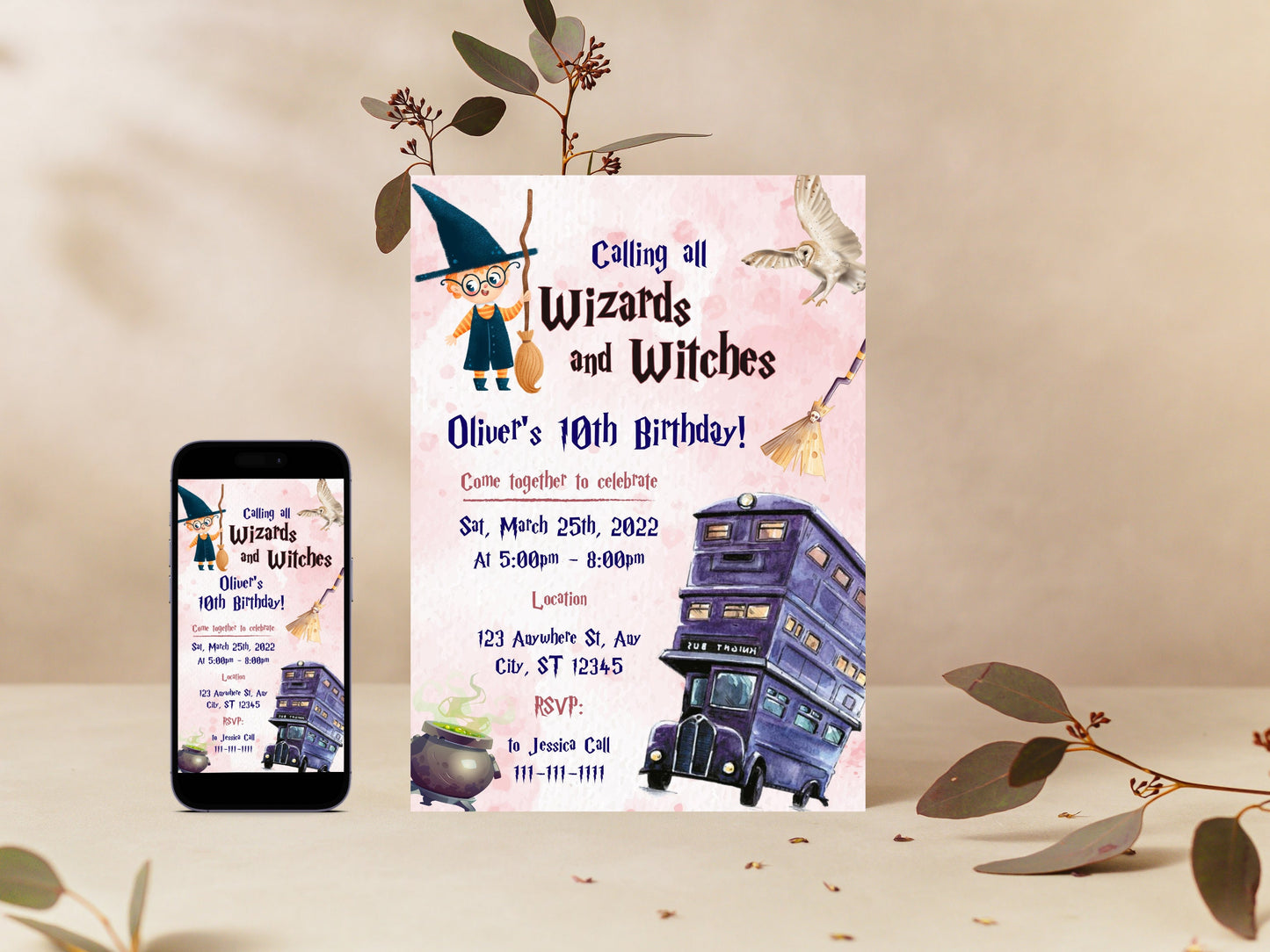 Editable Wizard Birthday Invitation, Magic School Party (Digital Download)
