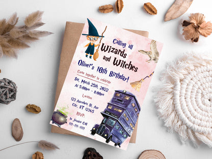 Editable Wizard Birthday Invitation, Magic School Party (Digital Download)
