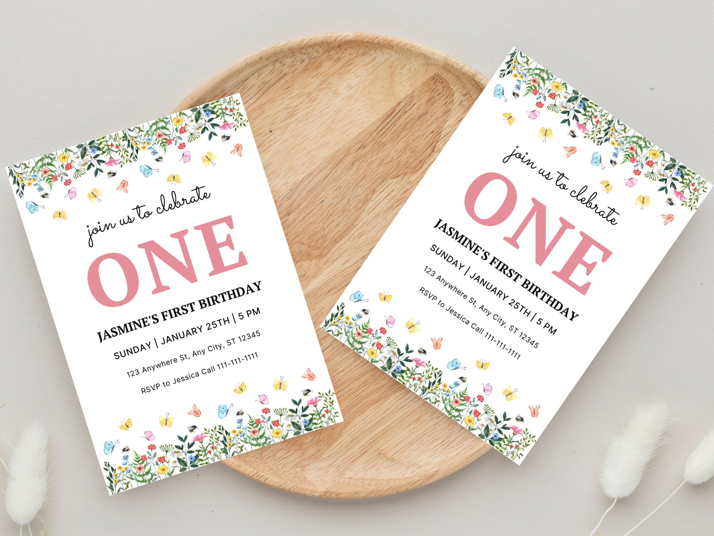 Wildflower First Birthday Invitation Template, Floral Garden (Instant Download)