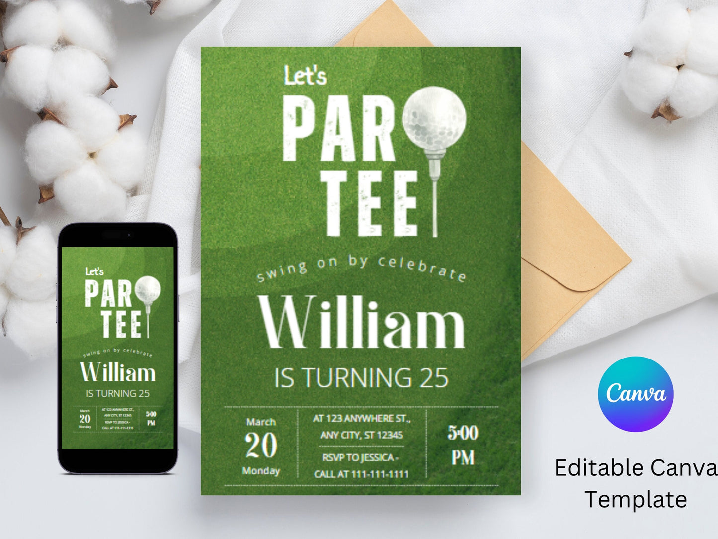 Editable Golf Par-Tee Birthday Invitation, Digital Invite (5x7 inch)