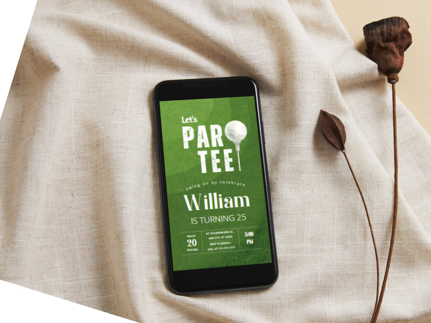 Editable Golf Par-Tee Birthday Invitation, Digital Invite (5x7 inch)