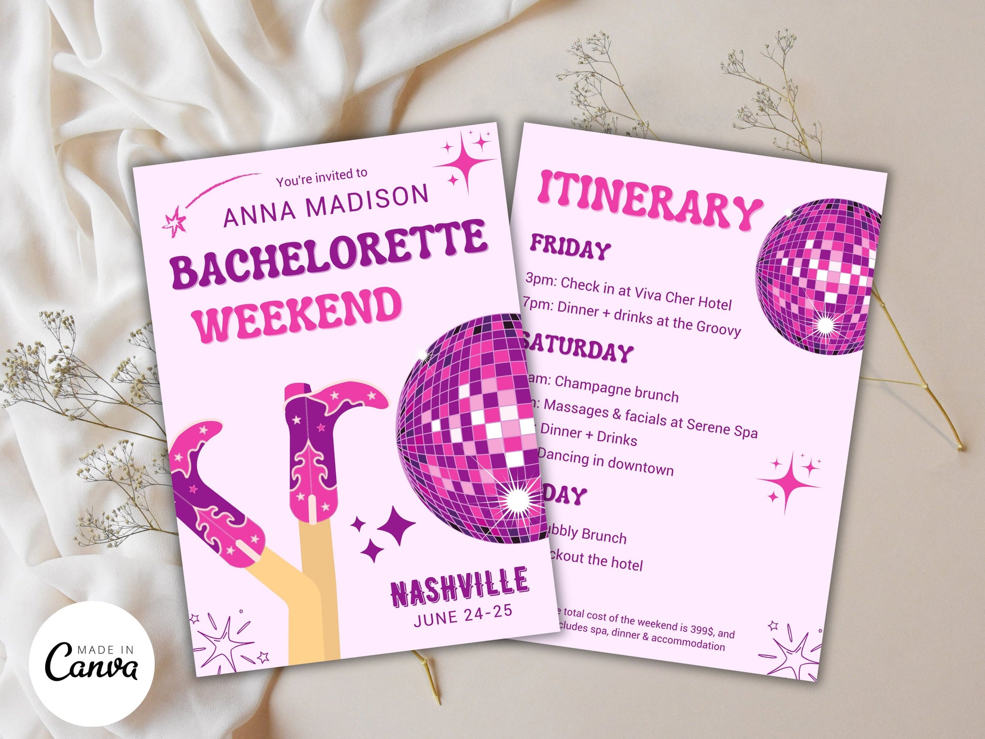 DIY Download bachelorette itinerary template