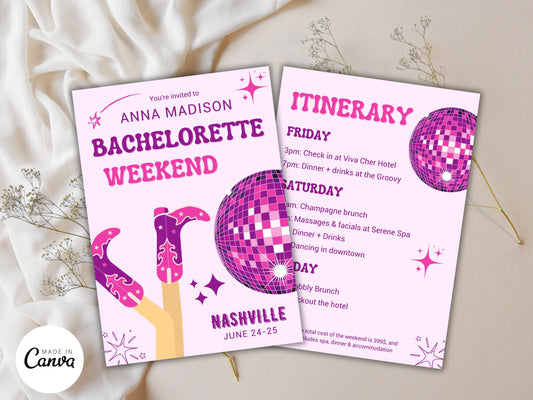DIY Download bachelorette itinerary template