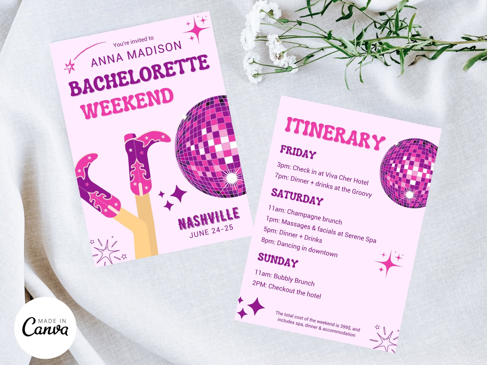DIY Download bachelorette itinerary template