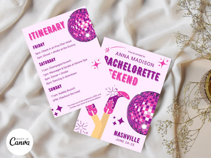 Disco Cowgirl Bachelorette Weekend Itinerary Template (Printable PDF)