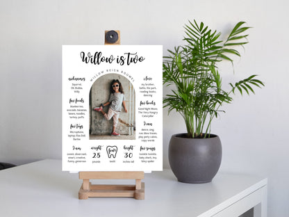 Toddler 2nd Birthday Milestone Board, Photo Sign (Printable Template)