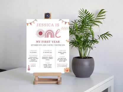 Editable First Birthday Milestone Board Template, Printable Sign (Digital Download)