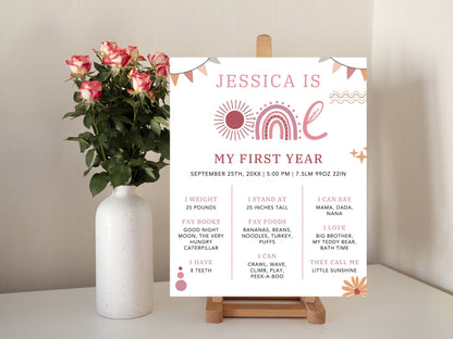 Editable First Birthday Milestone Board Template, Printable Sign (Digital Download)