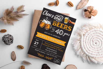 Cheers and Beers Birthday Invitation, Adult Birthday Invite (Digital Download)