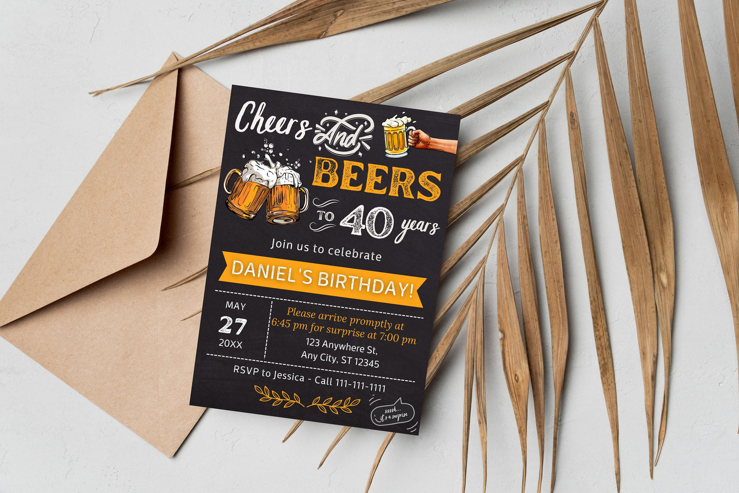 Cheers and Beers Birthday Invitation, Adult Birthday Invite (Digital Download)