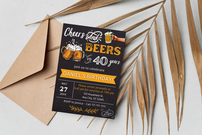 Cheers and Beers Birthday Invitation, Adult Birthday Invite (Digital Download)